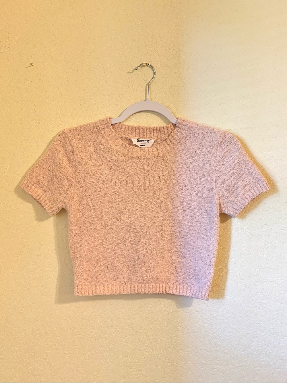 Double Zero Soft Pink Short Sleeve Cropped Sweater Top